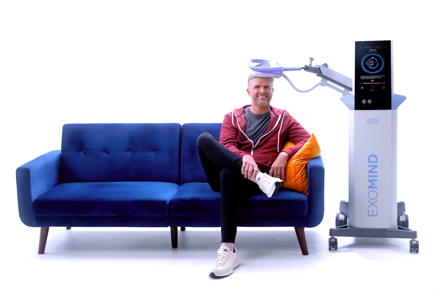 Patient relaxing during ExoMind non-invasive mental health treatment in Lake Worth, FL