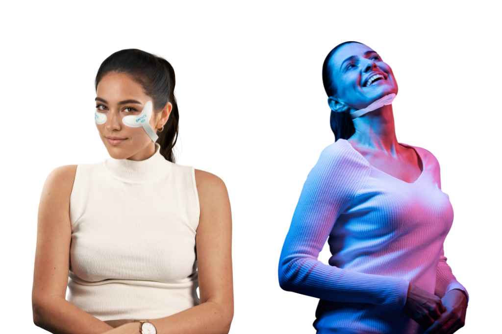 two women receiving under eye and chin emface treatment